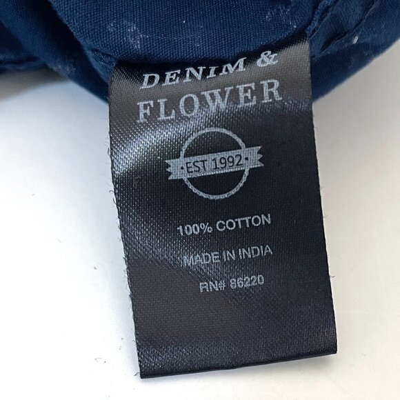 Denim & Flower Men's Navy Blue White Flamingo Print Shirt Button Front Slim S - Picture 7 of 7